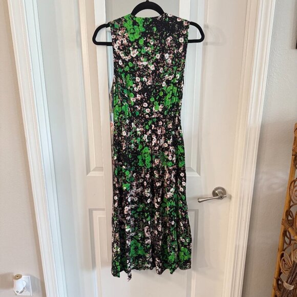 & Other Stories Floral Print Sleeveless Tiered A-Line Midi Dress Green/Black 0 - Picture 5 of 5